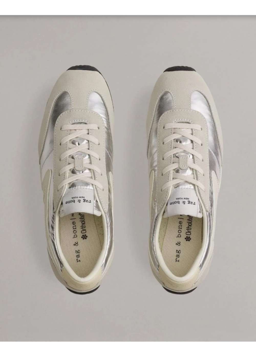 rag & bone Retro Runner Slim White and Silver Low-Top Sneakers US 8.5 - Picture 10 of 12